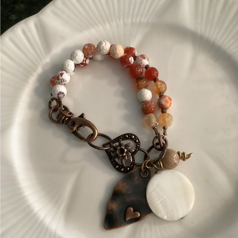 Natural Fire Agate Beaded Bracelet